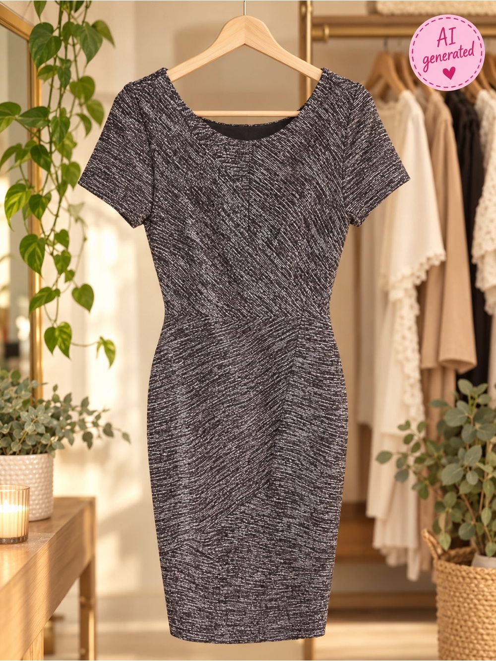 Le Château NADA Gray Black Textured Wrap Dress | P/S